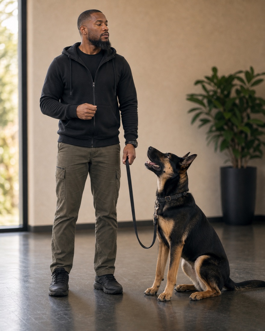 Trainer working with dog
